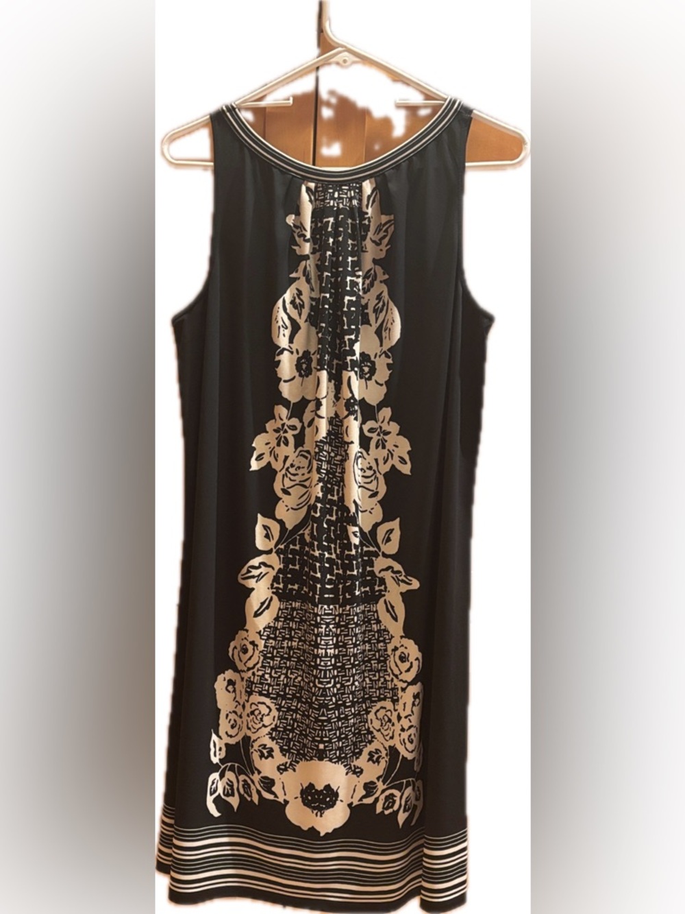 Max Studio Black Sleeveless Dress with Cream Floral Accents